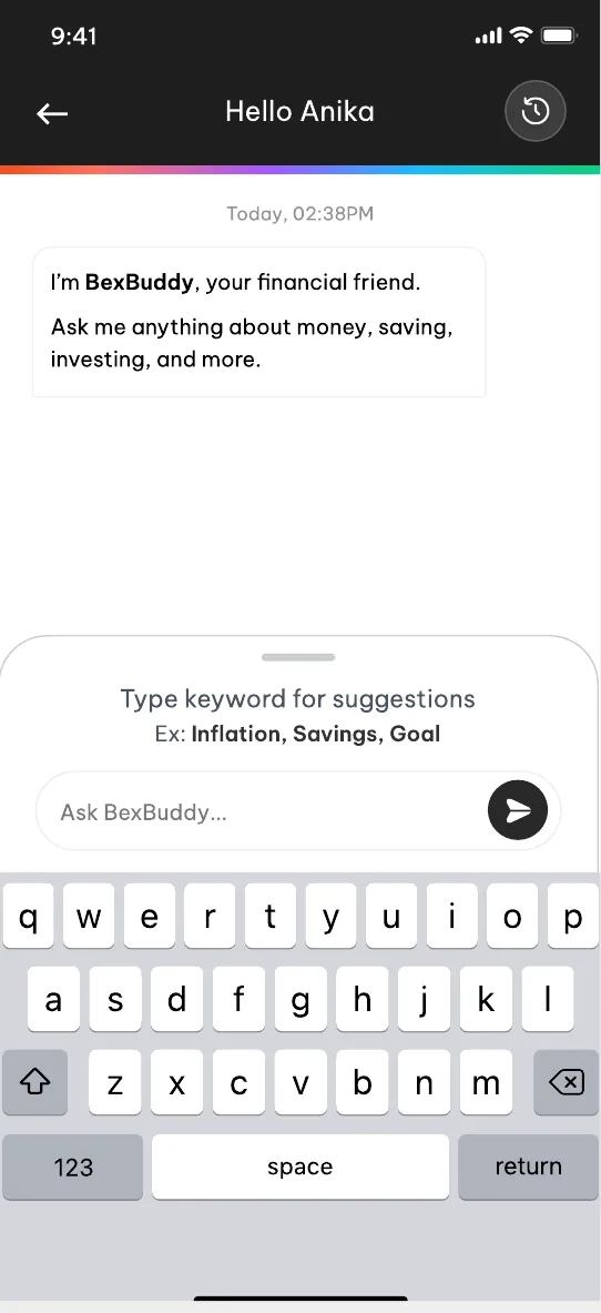 Suggested questions after typing a keyword