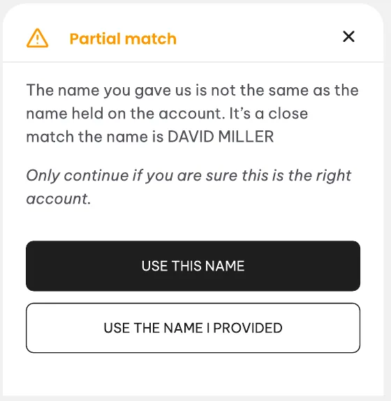 Partial match screen