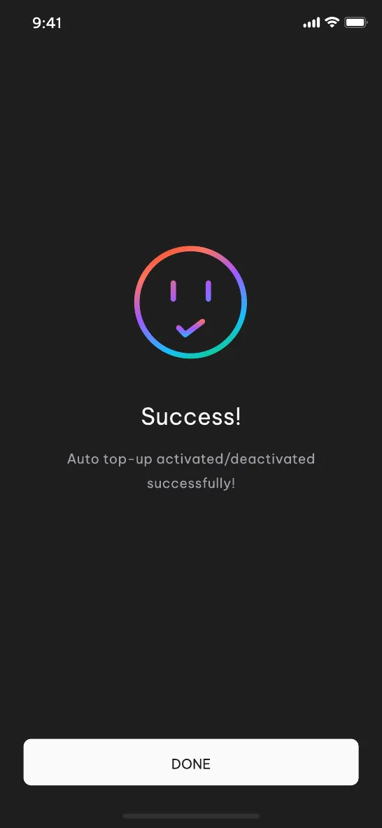 Success screen, dark
