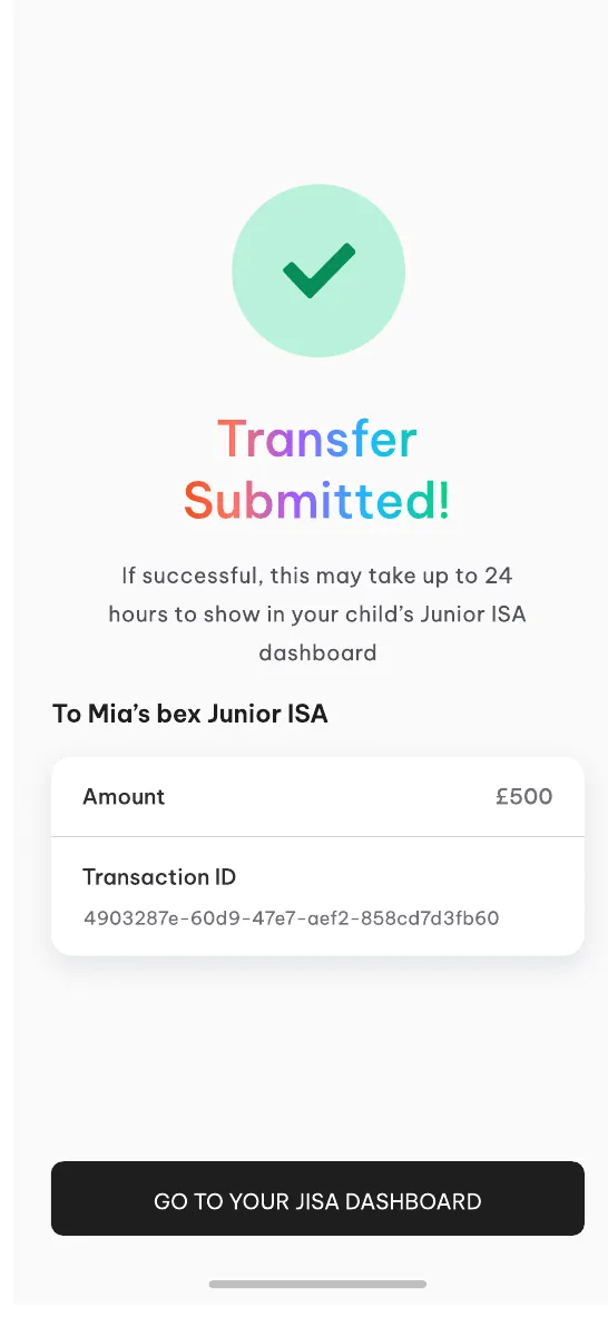Transfer submitted confirmation