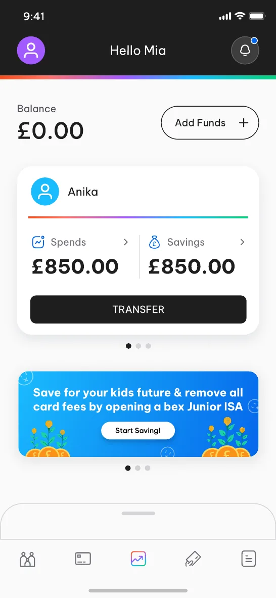 Parent home with balance and Junior ISA prompt