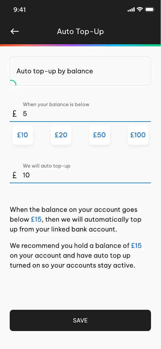 Auto top-up threshold